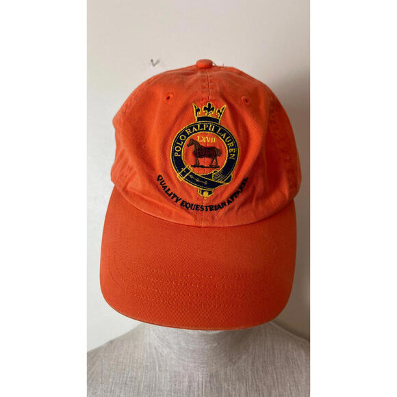 VINTAGE Polo Ralph Lauren orange Hat 90s Equestrian Apparel - Picture 1 of 6